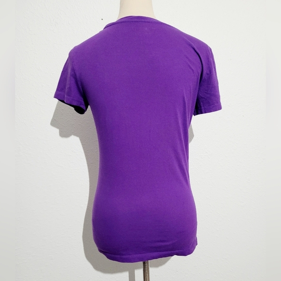AEROPOSTALE SHORT SLEEVE  SHIRT WOMAN'S SIZE Large Purple With Pink Lace Letters - Picture 3 of 9